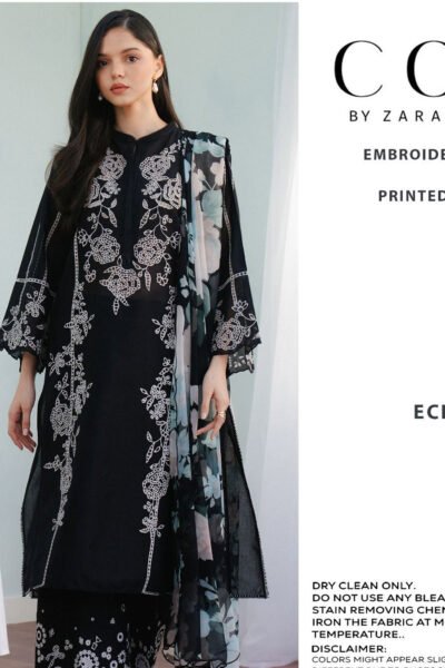 Embroidered Chikankari with printed Creb Dopatta