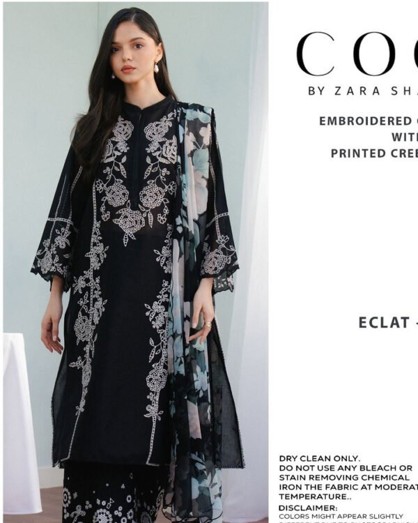 Embroidered Chikankari with printed Creb Dopatta