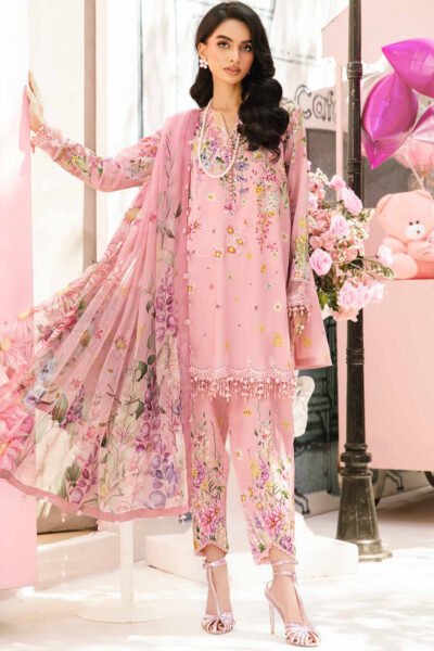 Printed Lawn 3pcs lawn Dupatta and plain trouser