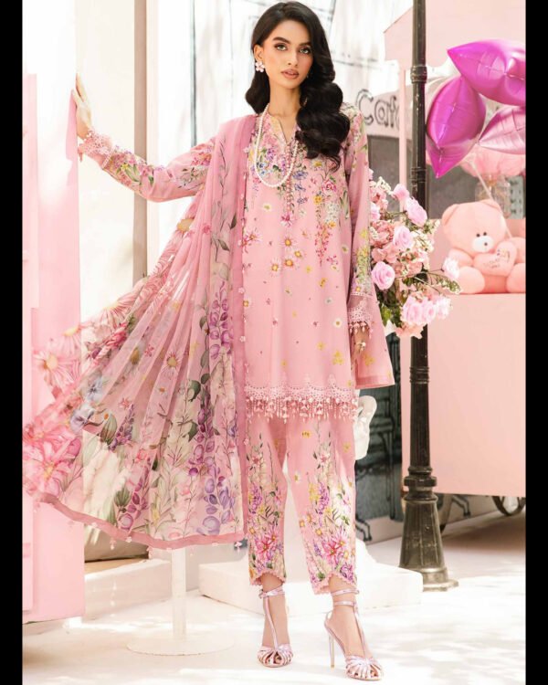 Printed Lawn 3pcs lawn Dupatta and plain trouser